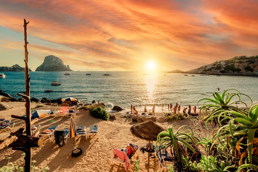 Amazing sunset at a beach in Ibiza