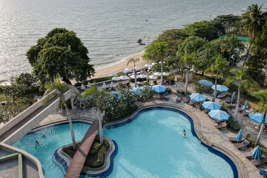 Gorgeous aerial view of Dusit Thani Pattaya Resort Hotel.