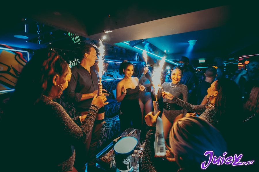 VIP service with bottle flares at Juicy Bangkok nightclub in Sukhumvit soi 11