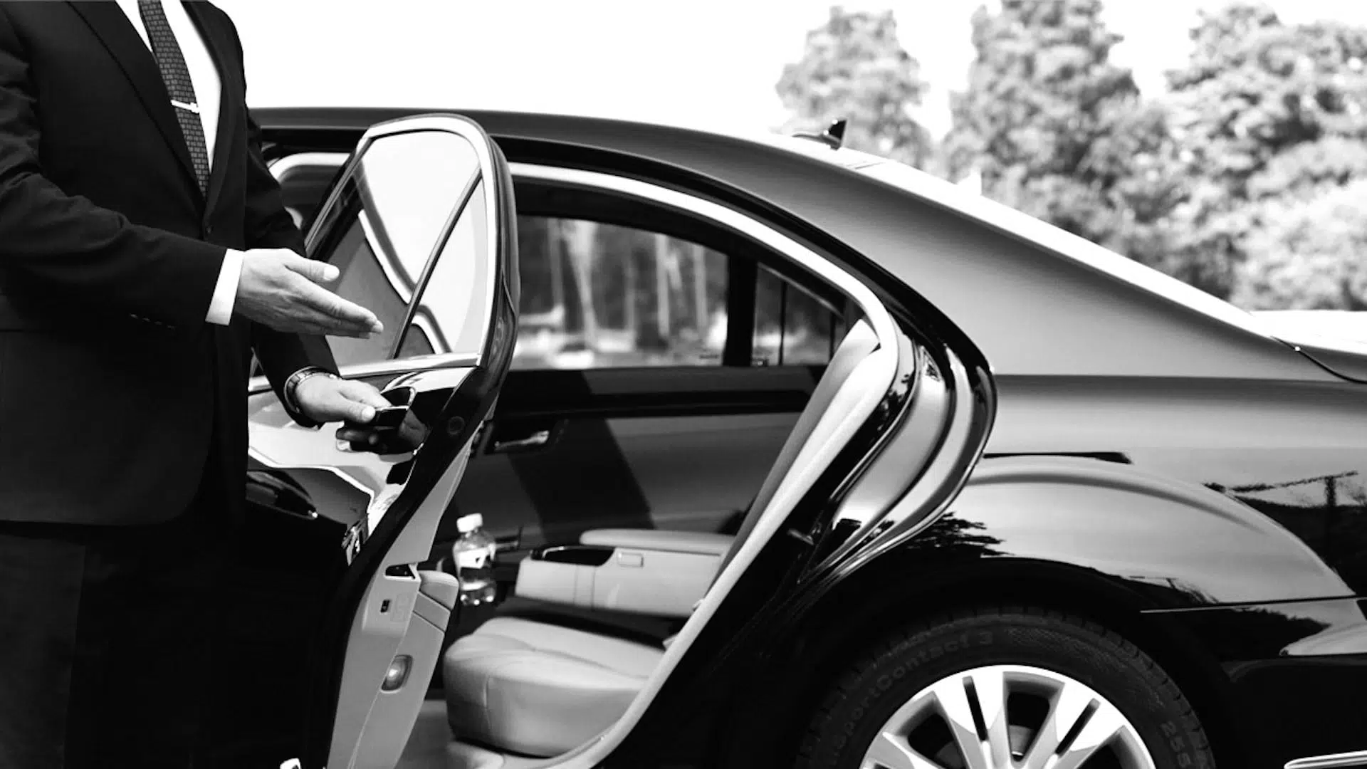 chauffeur opening the door of a limousine