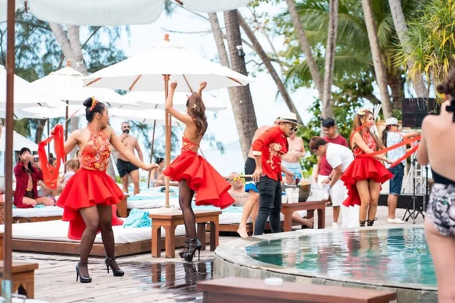 Chinese new year party with sexy dancers at Nikki Beach Club in Koh Samui Thailand