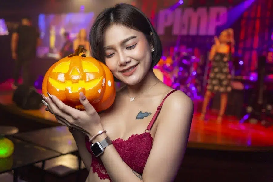 cute Thai girl with a halloween pumpkin at The PIMP Bangkok