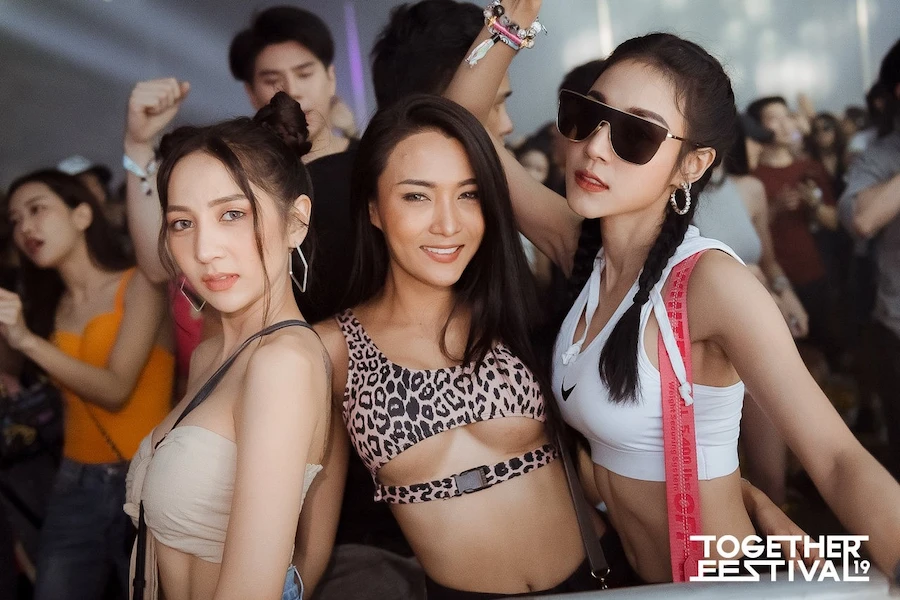 cute Thai girls partying at Together festival in Bangkok in 2019