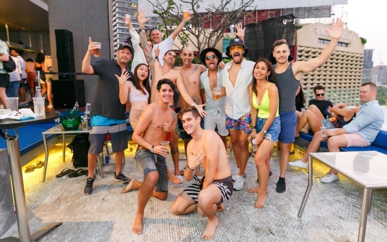 group at a pool party in Bangkok