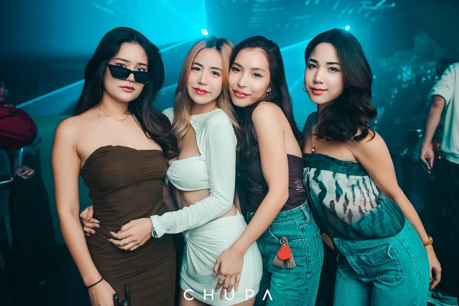 A group of sexy girls at the Chupa club in bangkok