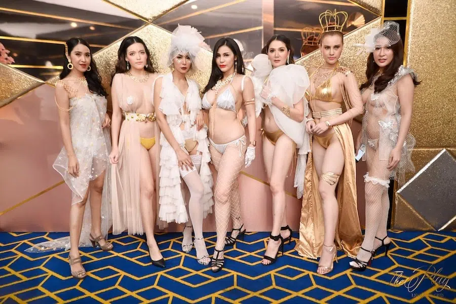 group of sexy Thai models in party dresses at The Play RCA in Bangkok
