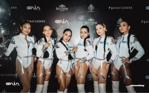a group of waitress posing with astronaut outfit at GAIA Bangkok nightclub in Thailand