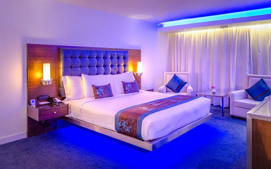 hotel room with blue neon light at Dream Hotel Bangkok