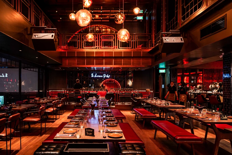 large captivating asian-inspired interior of Lava Restaurant in Bangkok