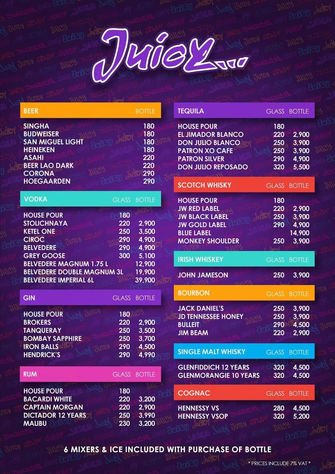 juicy bangkok nightclub drink menu