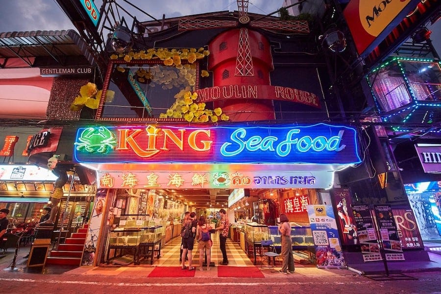 entrance of King Seafood restaurant in Pattaya Walking Street