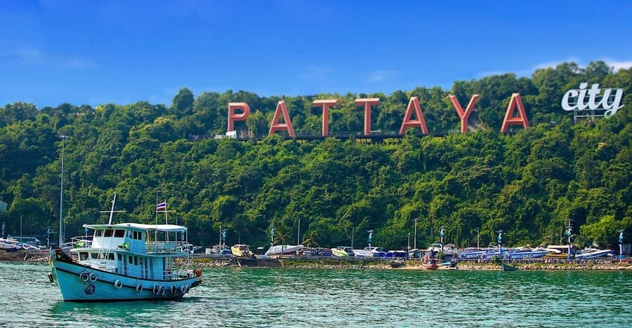 Pattaya city sign and boat