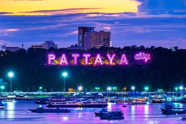 Pattaya city sign at night