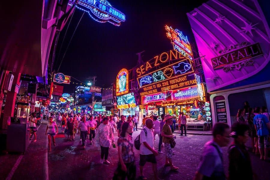 pattaya walking street with the neon signs from the venues