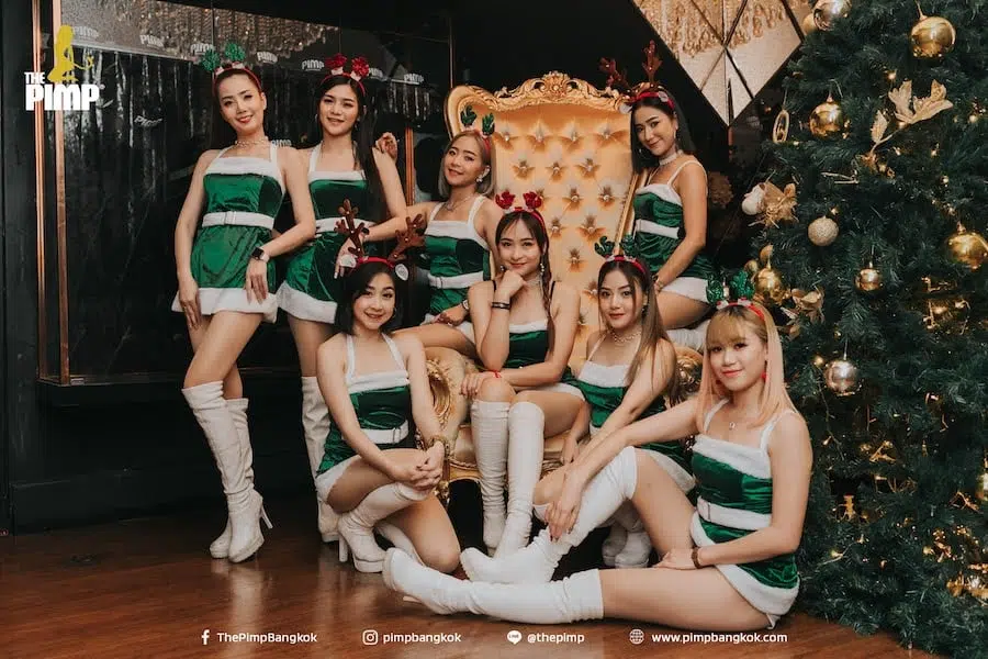 hot Thai girls dressed at sexy elves for The PIMP Bangkok Christmas celebration