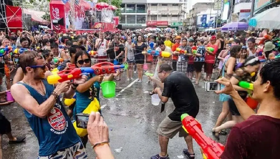 street party during Songkran in Bangkok Thailand