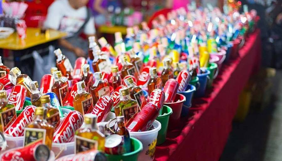 buckets of alcohol and coke at the full moon party in Thailand