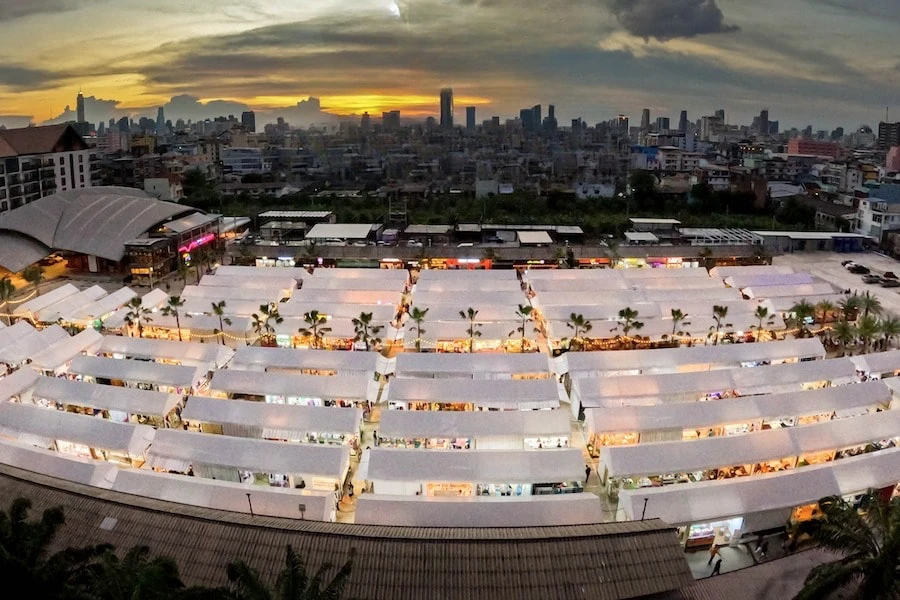 view from the top of The One Ratchada night market in Bangkok