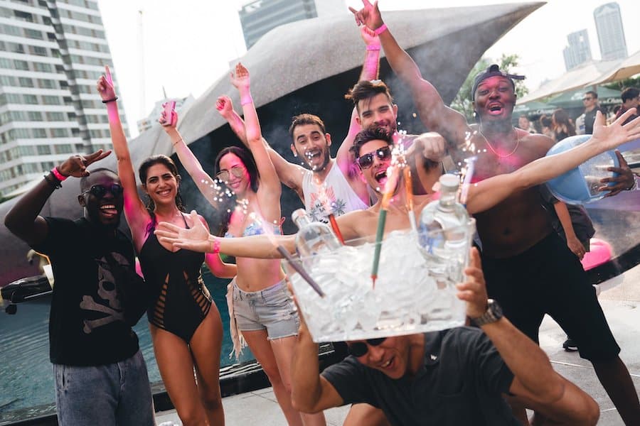 VIP bottle service at a pool party in Bangkok