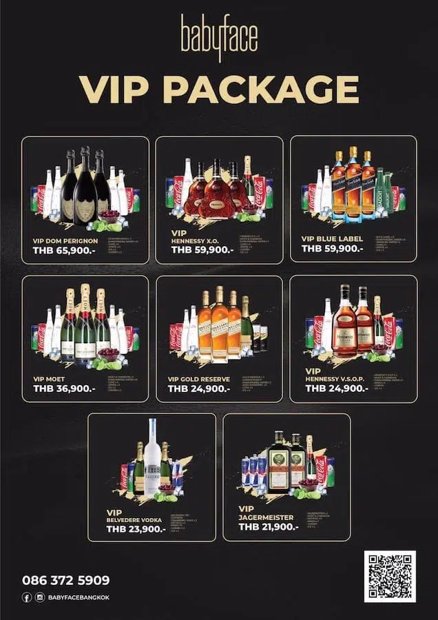 all VIP packages from Babyface Superclub in Bangkok