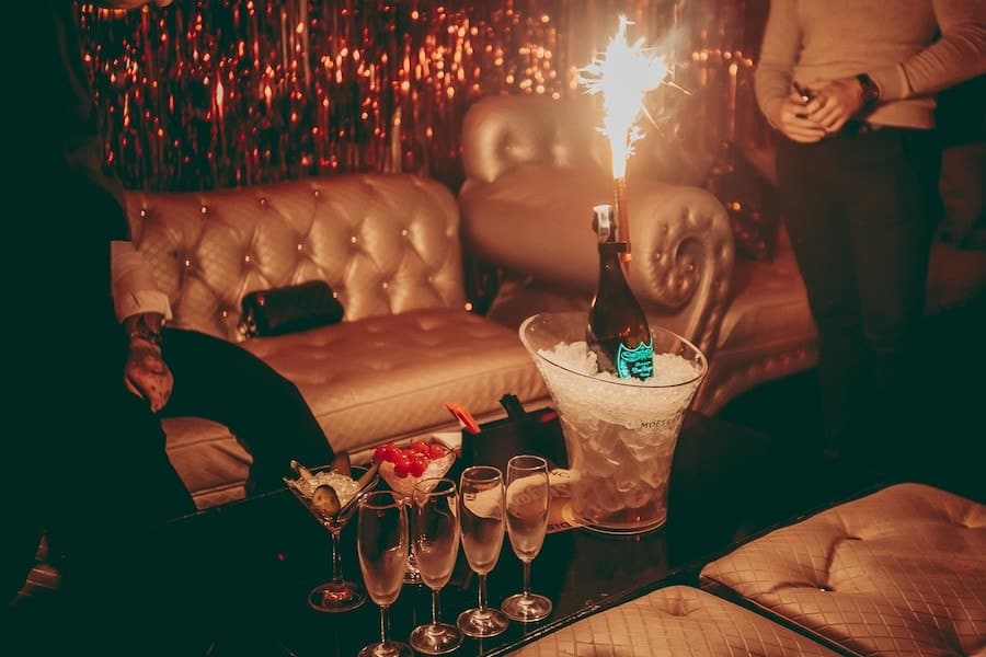 VIP table with champagne at nightclub in Bangkok